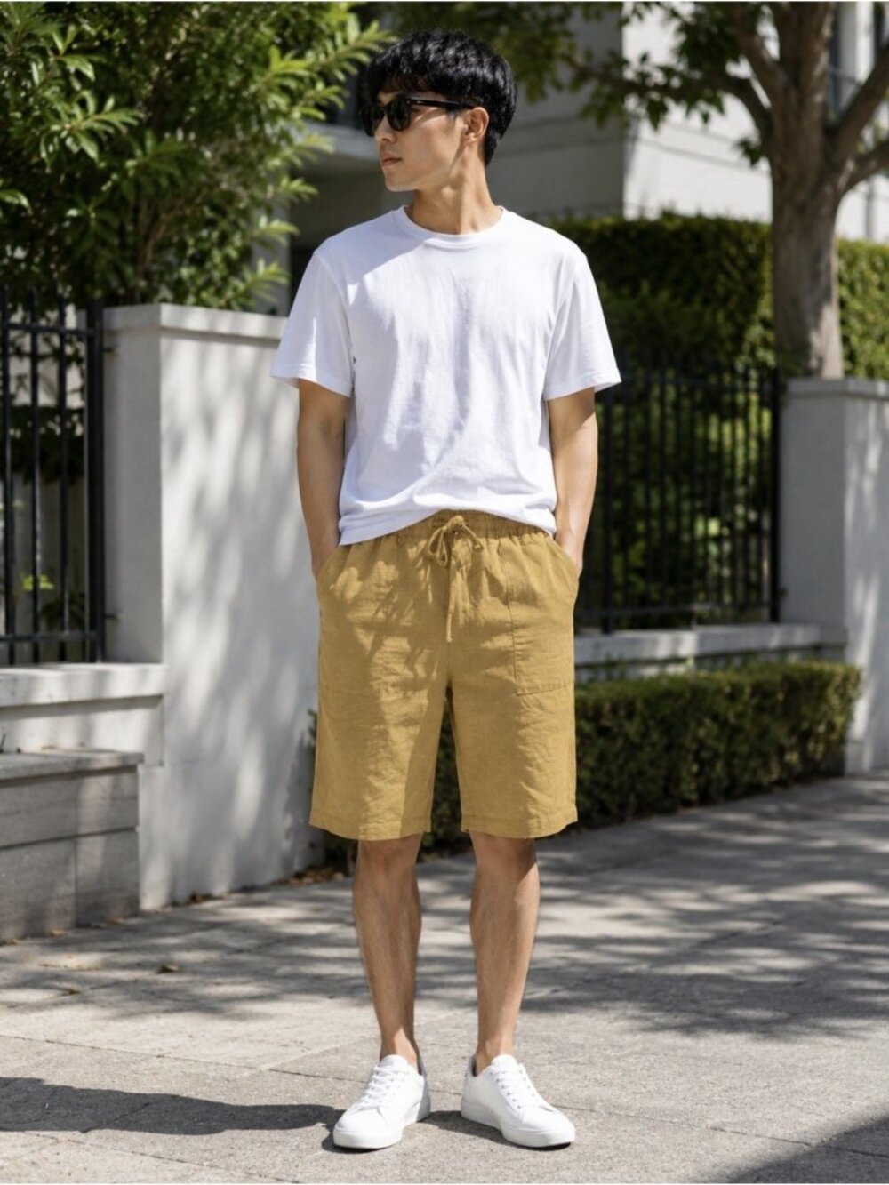 Dr Flax European 100% Linen Bermuda Shorts L/XL Unisex Mustard Gold Pockets NEW